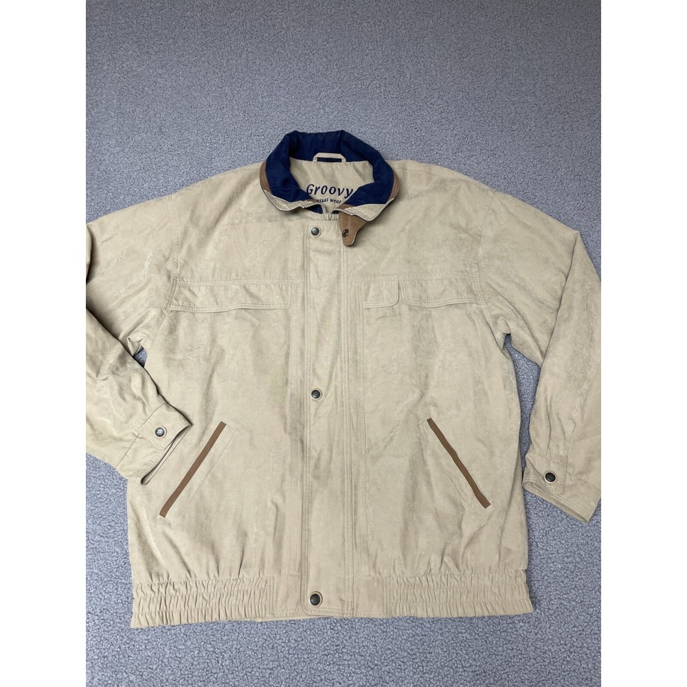 Vintage mens Groovy casual wear jacket bomber varsity tan size 56 US Large
